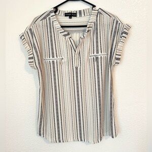Striped Short Sleeve Top - Cream and Black